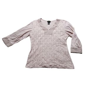 🤩Shannon Ford Women's Pink Lace Vneck 3/4 Sleeve Top Size Large